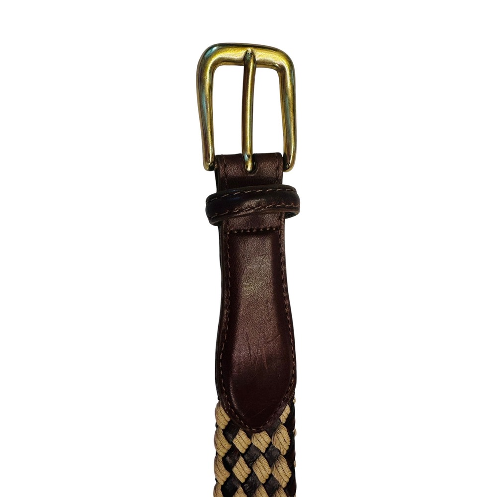 VTG Brighton Braided Brown Leather Belt Solid Brass Buckle Sz 34 Men's 90s‎ USA